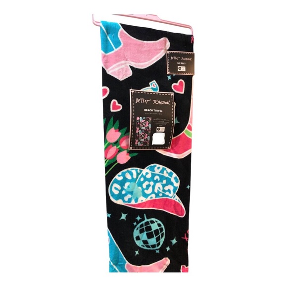 Betsey Johnson black pink Texas cowboy western theme 6ft beach blanket towel new